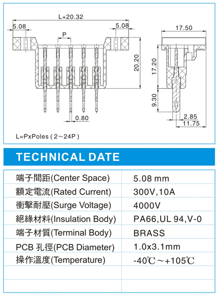 复合式接线端子,CDH 2.5-XX-5.08-06(300V,18A)尺寸图